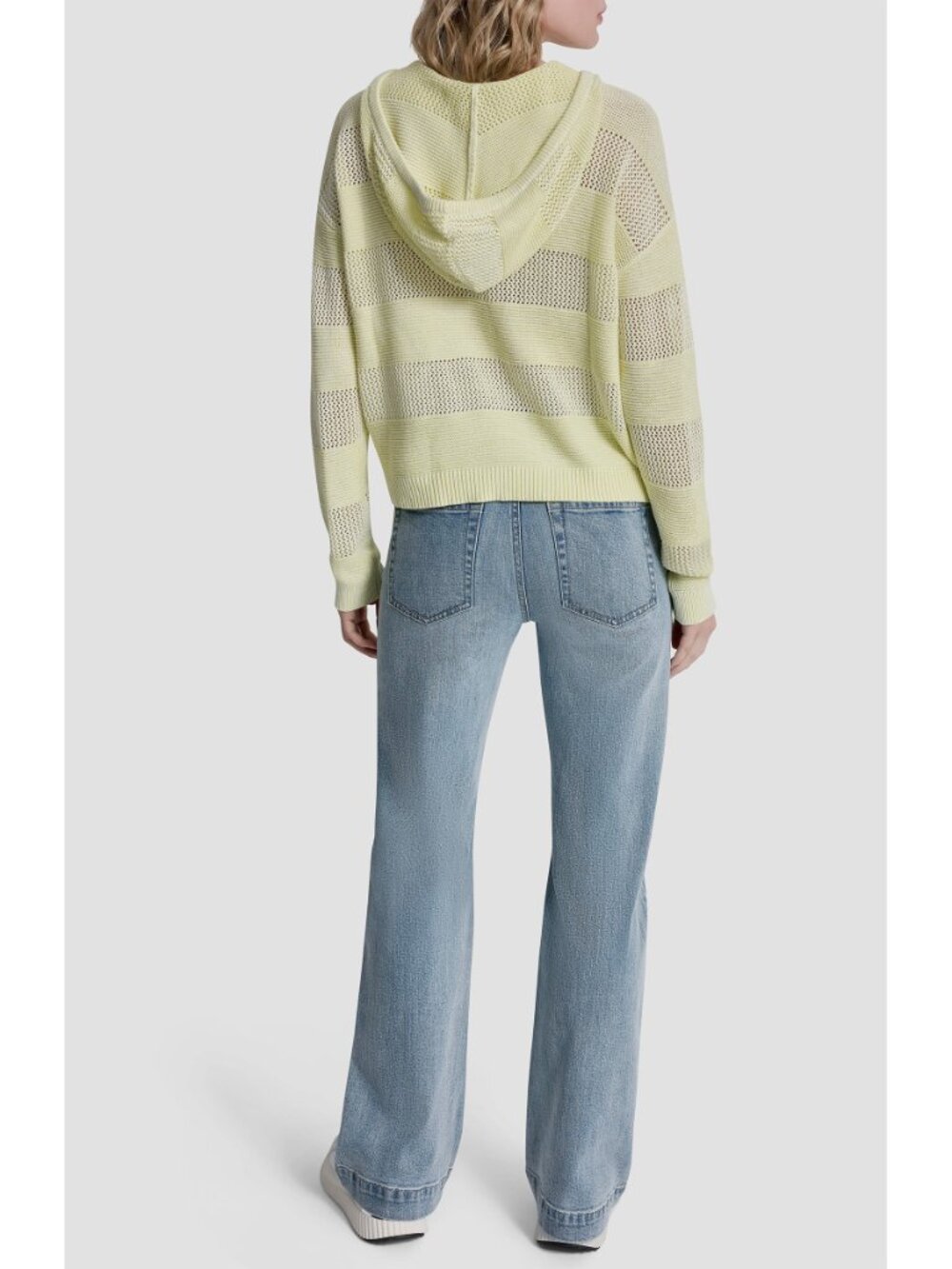 DKNY JEANS NWT POINTELLE STRIPE LEMON LIGHT COTTON HOODED SWEATER. SIZE S - Picture 6 of 11